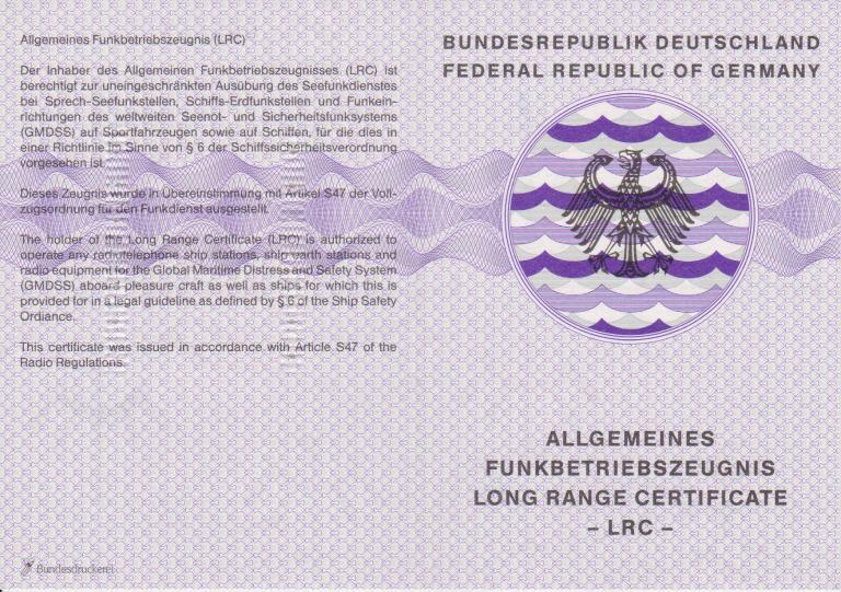 LRC Seefunkzeugnis mit Adler - Radio Offshore