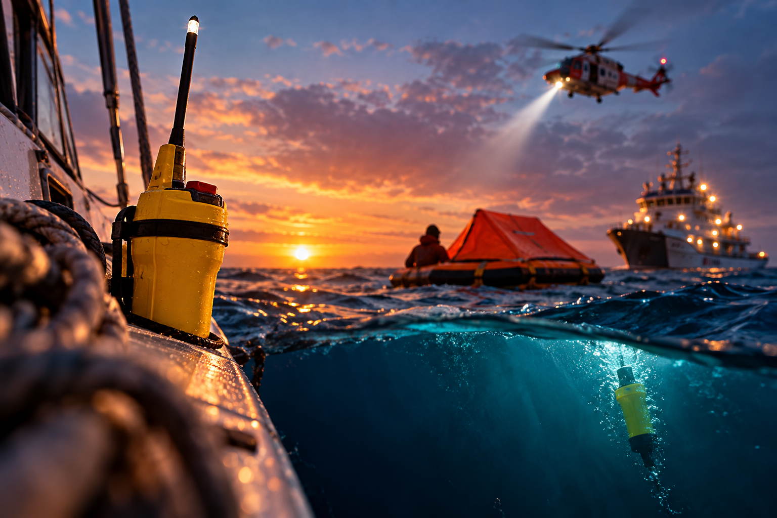 EPIRB und SART im Zusammenhang mit Rettungsinsel und Seenotfall