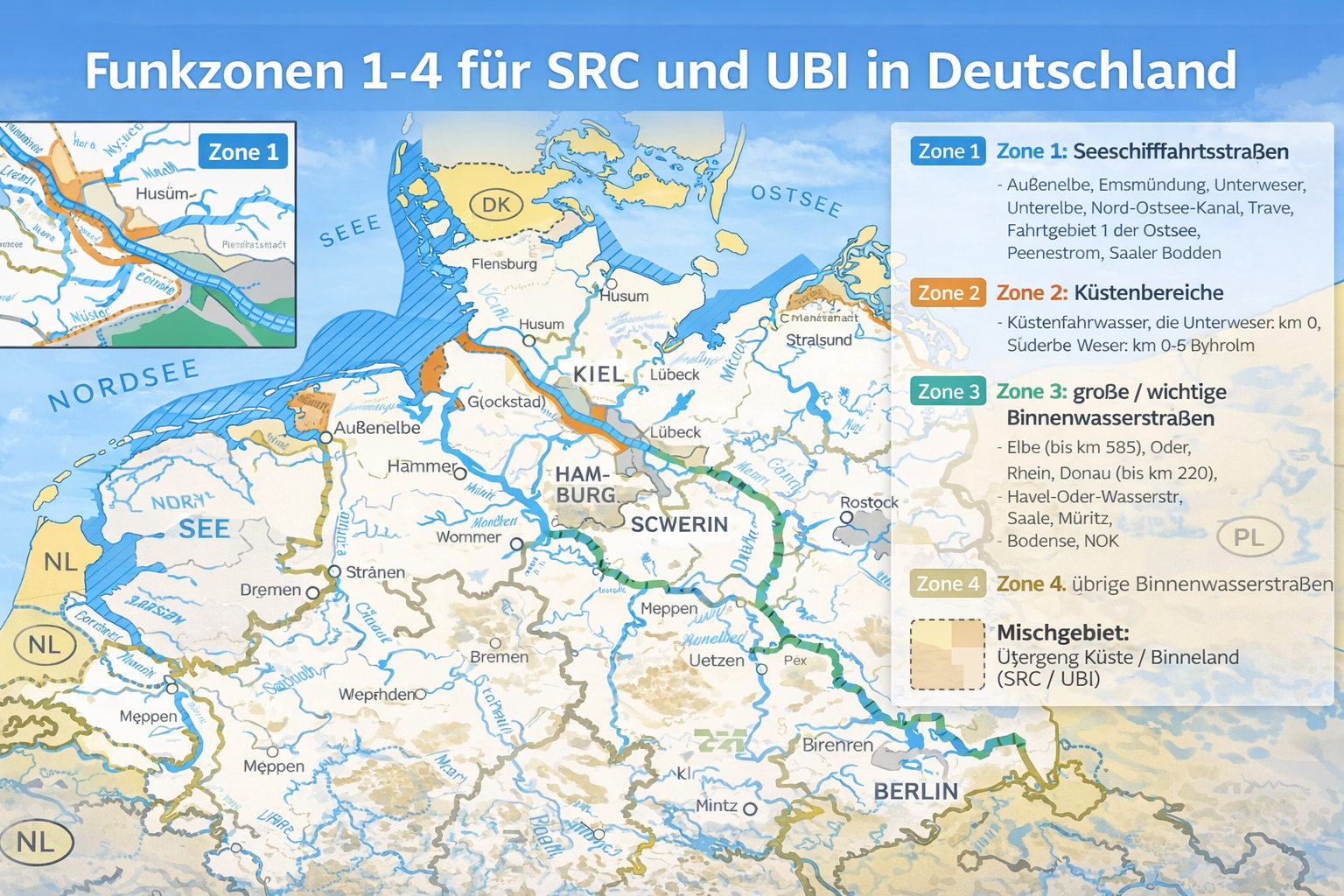 Zonen 1-4: Wasserzonen und Mischgebiete – Entscheidung UBI oder SRC