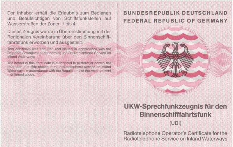 UBI Funkschein – amtliches UKW-Sprechfunkzeugnis für den Binnenschifffahrtsfunk (ATIS, Schleusen, Brücken, Häfen)